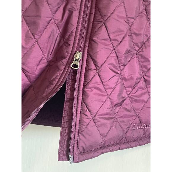 L.L Bean burgundy quilted puffer vest pockets sherpa lining zipper solid Size L - Picture 2 of 8